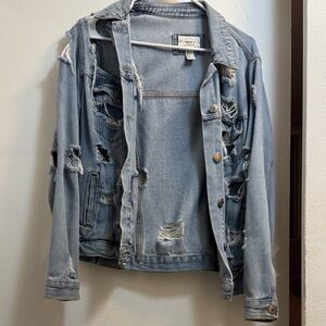 Forever 21 Light Blue Distressed Denim Jean Jacket